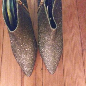 Women's point toe mid heel sequin booties